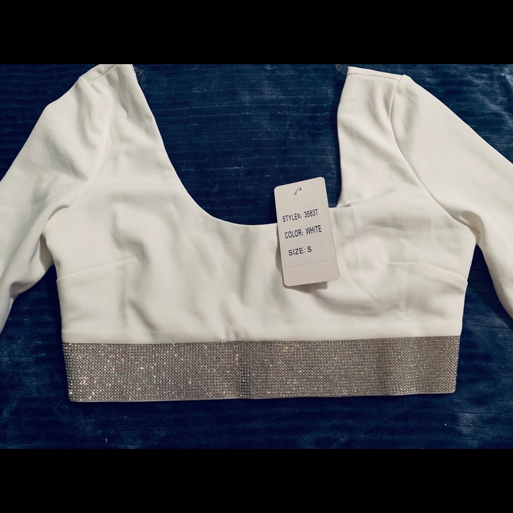 White rhinestone crop top